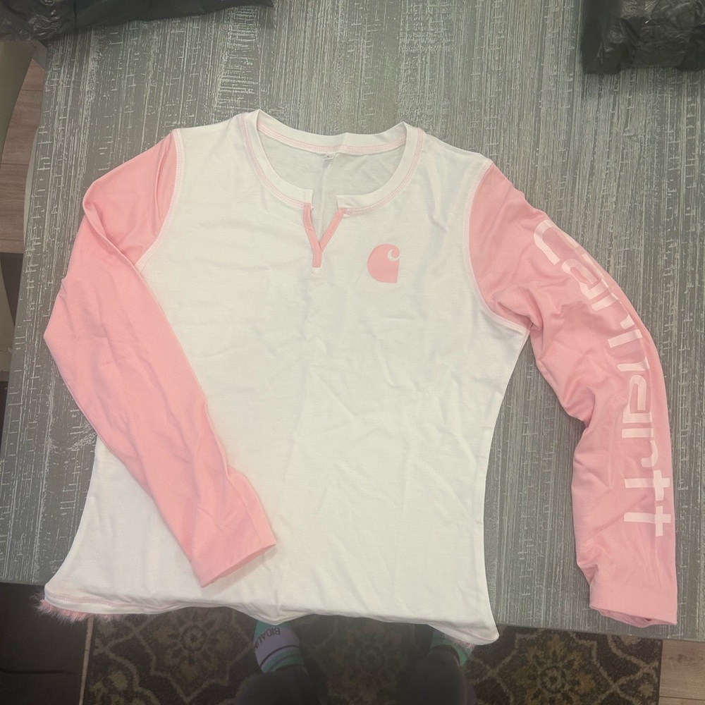 Carhartt Kids Long Sleeve Tee in Pink and White